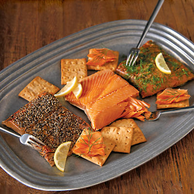 The Wild Alaskan Smoked Salmon Trio allows you to offer guests, and sample for yourself, the famous flavor found in wild Alaskan salmon. We use the Northwest style of smoking, imbuing the salmon with 