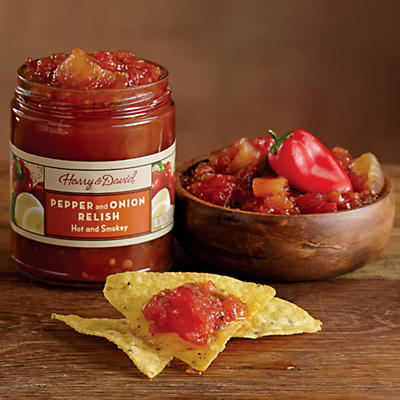 Among the most popular items Harry & David offers is pepper and onion relish. The lightly spiced gourmet sauce, along with its sweet pepper relish cousin, is a perfect dip for chips and a great additi