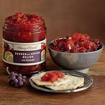 Effortlessly create gourmet hors d'oeuvres with this delightful spin on our pepper and onion relish, which is crafted with tomatoes, jalapeño peppers, and red bell peppers. The addition of Zinfan