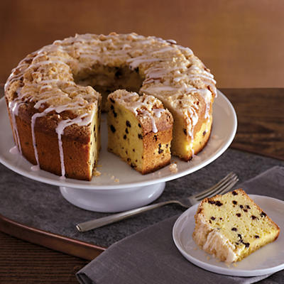 Eggnog Cake, crafted in our own bakery, makes a great light dessert for the eggnog lover. It's a buttery bundt cake made with a generous helping of spices and sweet currants, and is perfect to serve a