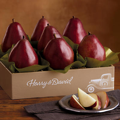This fruit gift features a rare "sport" variety of our famous Royal Riviera Pears. A sport is a naturally occurring transformation that develops in fruit trees. These red pears have the same s