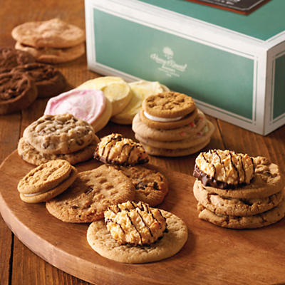Select two dozen cookies from this delectable array of gourmet delights. Choose from a variety of classic and innovative flavors, from homestyle white chocolate raspberry and double chocolate chunk to