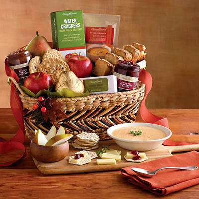 Discover the enticing flavors of fall with this exquisite autumn-inspired Harvest Gift Basket brimming with a variety of sweet and savory gourmet food gifts. You'll find an array of premium fresh frui