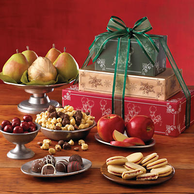 From the exclusive holiday design to the hand-tied bow, this is an elegant gift tower. We've packed it carefully by hand so that it brims with some of our signature treats, like buttery-sweet Royal Ri