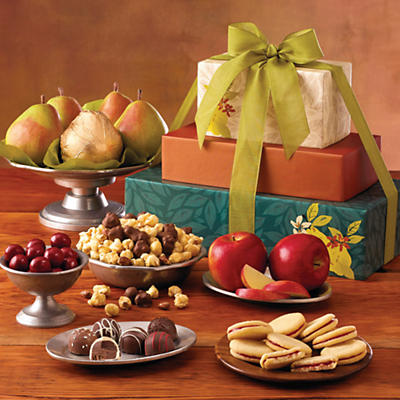 One of our founders, David Holmes, invented the idea of sending a tower of gifts over 80 years ago. Gift towers are still very popular. David's Gift Tower is filled with gourmet gifts such as our famo