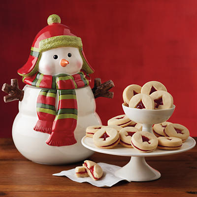 Have a cheerful Snowman Cookie Jar Gift delivered to brighten the holidays for someone special. Complemented by sweet raspberry shortbread cookies crafted in our Southern Oregon bakery, the colorful w
