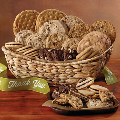 The Thank You Cookie Gift Basket is filled with delicious creations handcrafted in our bakery in the heart of Southern Oregon. The selection includes everything from white chocolate raspberry cookies 