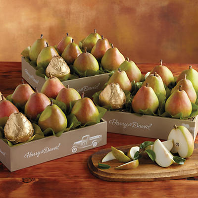 Three full boxes of the pears that started it all. Our founders, Harry and David, called these pears "so big and juicy, you eat them with a spoon." That was 80 years ago, when the brothers sta