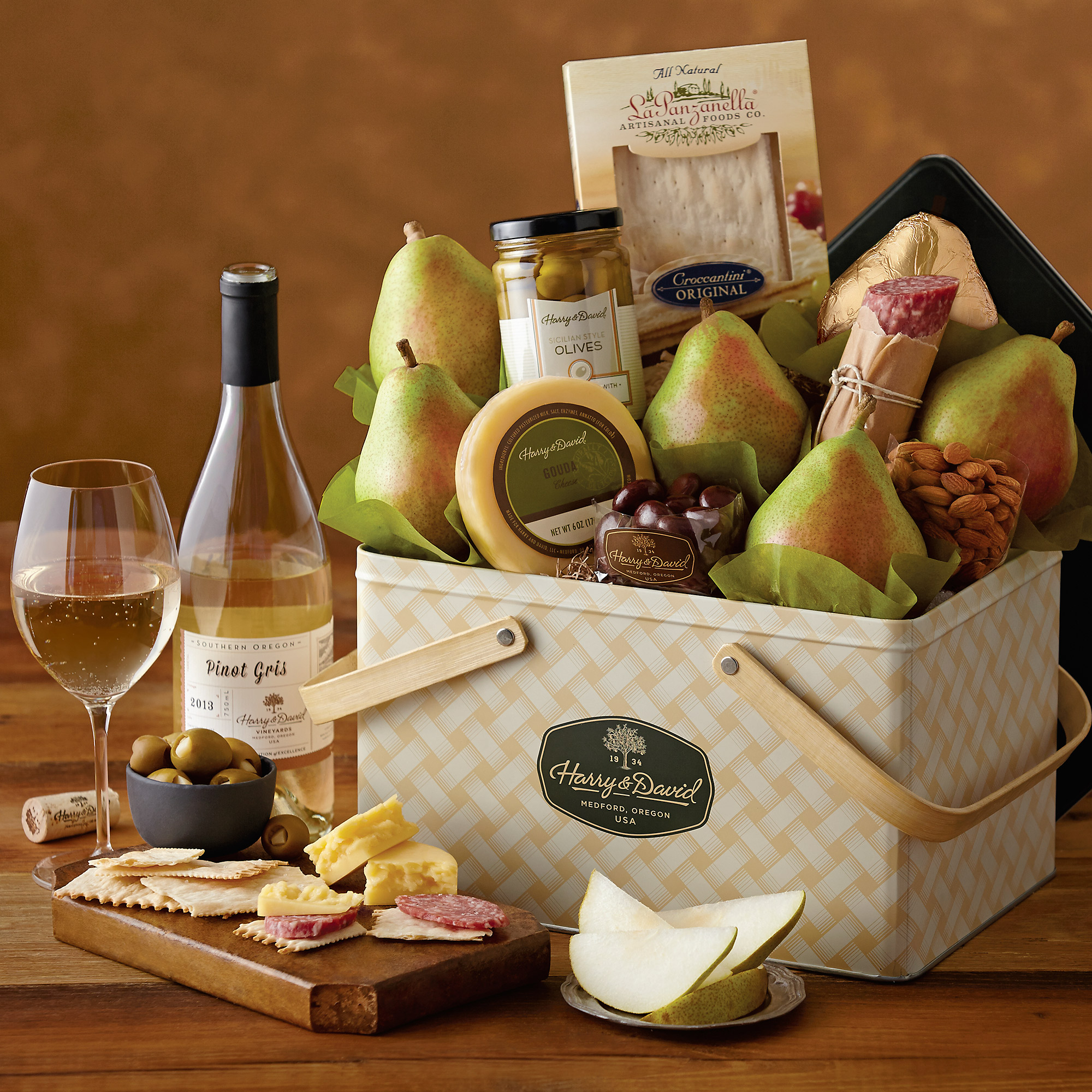 Picnic Basket Gift Tin with Wine Specialty Food & Wine Gifts