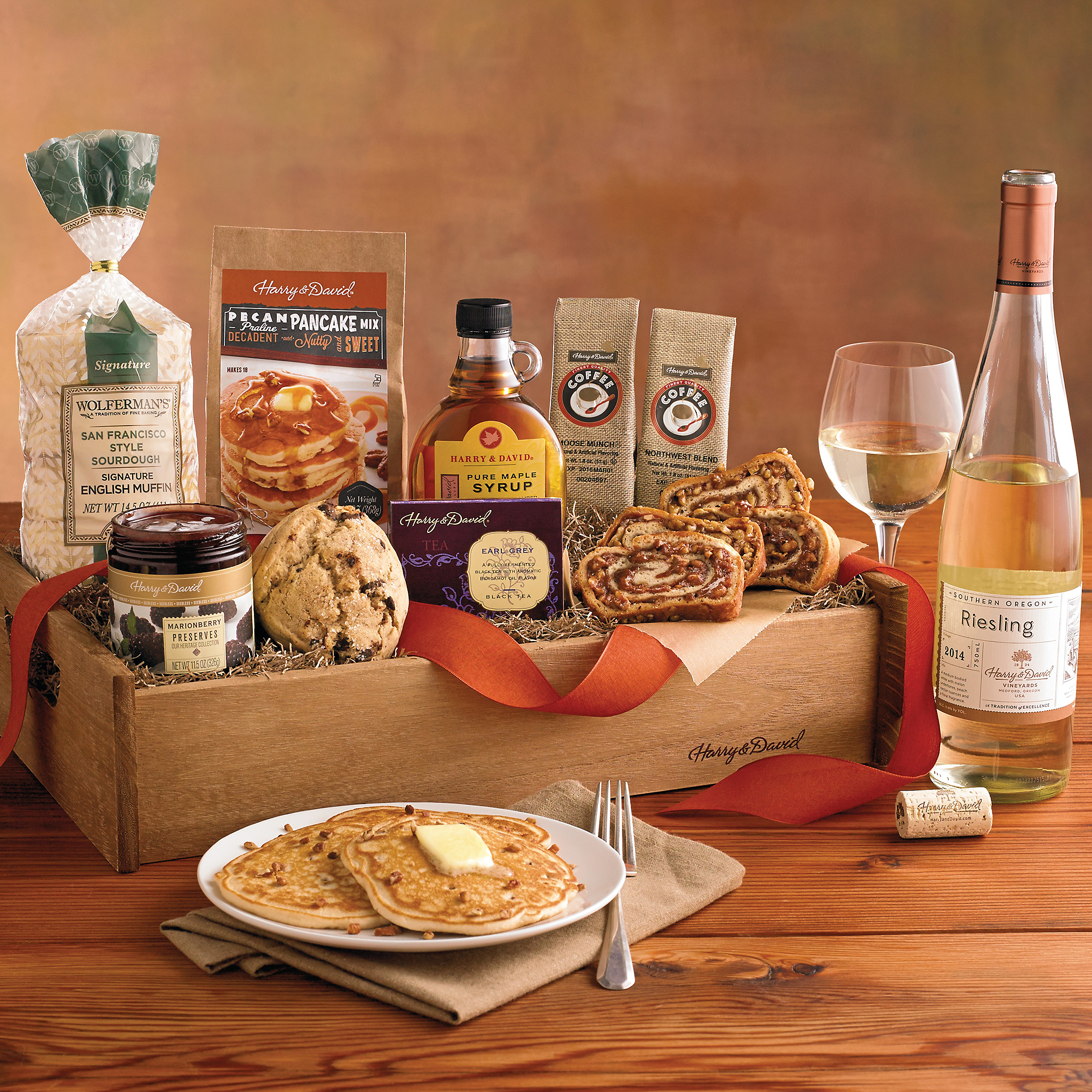 Brunch Gift Basket with Wine Breakfast Gift Baskets