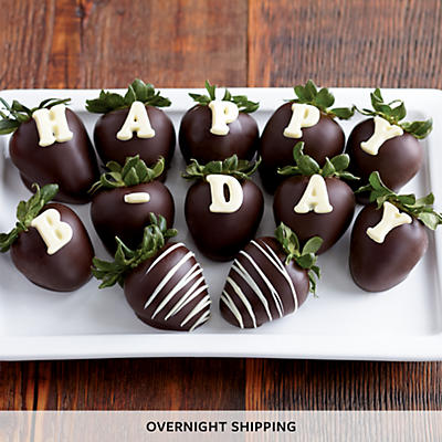 NEW Happy Birthday Hand Dipped Chocolate Covered Strawberries - One Dozen NEW Happy Birthday Hand Dipped Chocolate Covered Strawberries - One Dozen