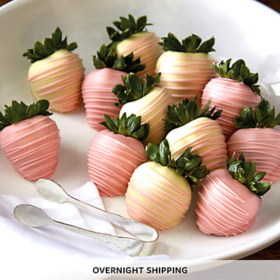 NEW Pink and White Hand Dipped Chocolate Covered Strawberries - One Dozen NEW Pink and White Hand Dipped Chocolate Covered Strawberries - One Dozen