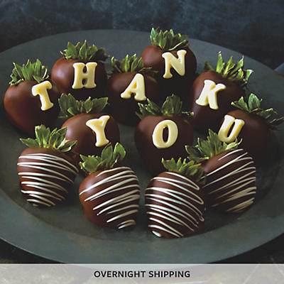 NEW Thank You Hand Dipped Dark Chocolate Covered Strawberries - One Dozen NEW Thank You Hand Dipped Dark Chocolate Covered Strawberries - One Dozen