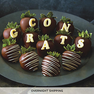 NEW Congrats Hand Dipped Dark Chocolate Covered Strawberries - One Dozen NEW Congrats Hand Dipped Dark Chocolate Covered Strawberries - One Dozen
