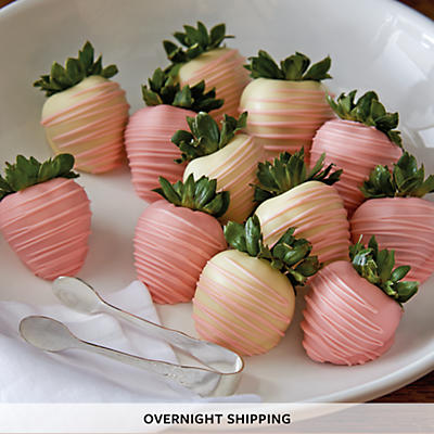 Pink and White Hand-Dipped Chocolate-Covered Strawberries - One Dozen - 28995